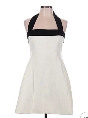 Meshki Black & White Halter Dress- ties in the back for a bow!! Size S worn once